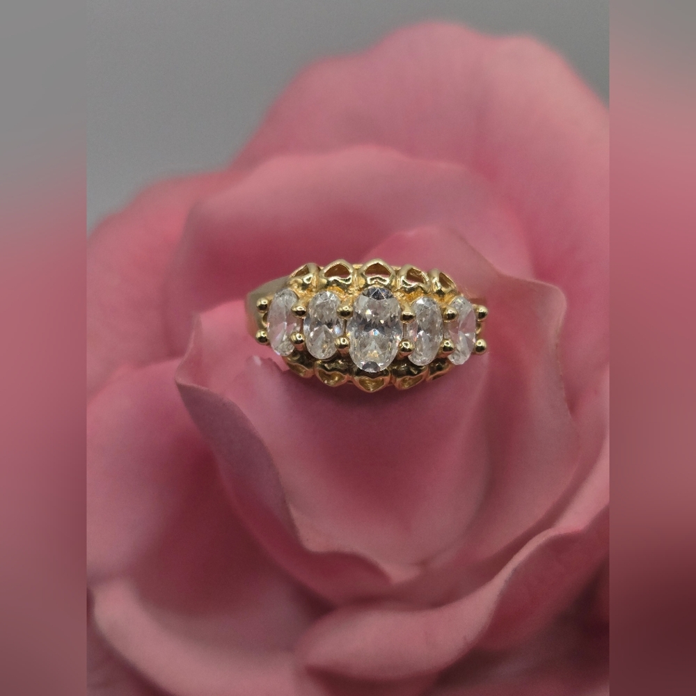 14K GOLD Diamonique Simulated Diamond CZ Stone Aniversary Ring Size 6